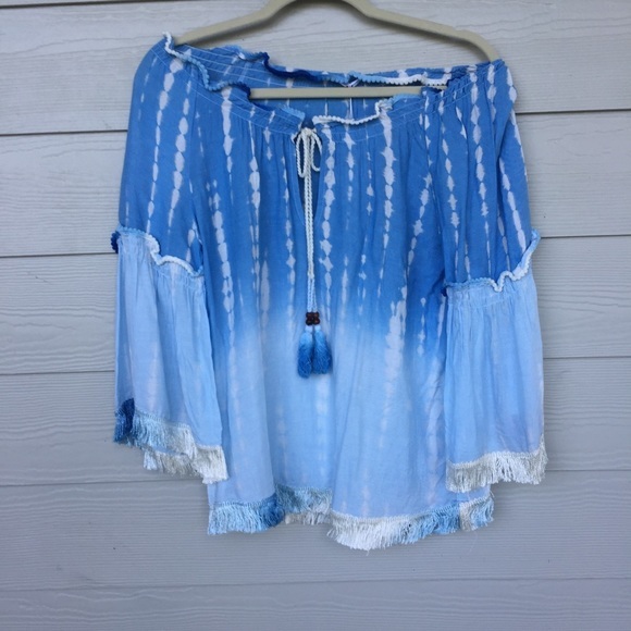 America + Beyond Blue Watercolor Tassel Top - Picture 1 of 8
